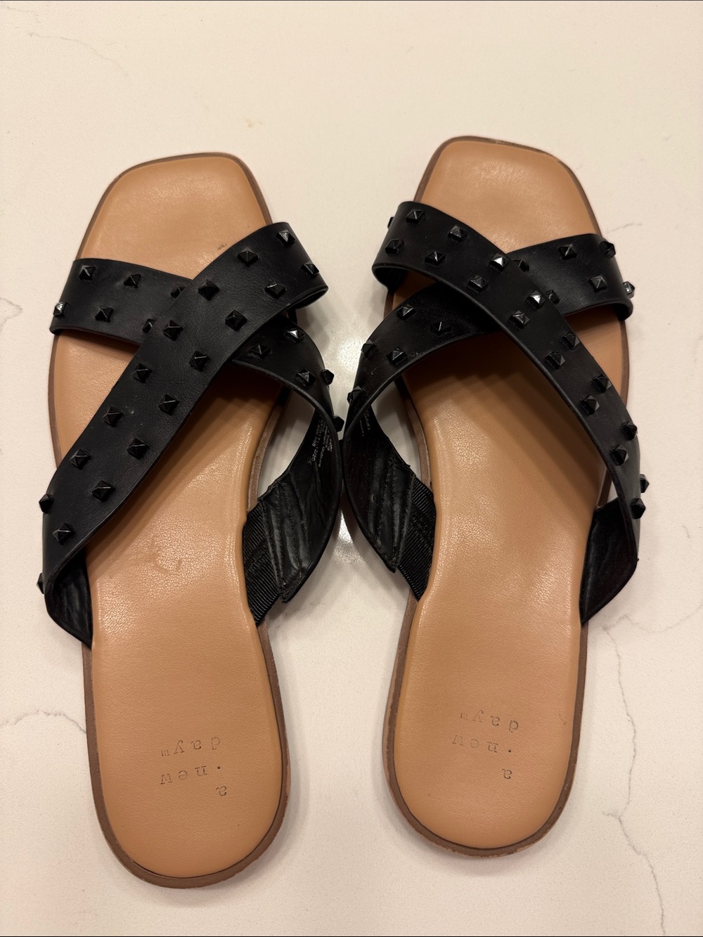 A New Day Black Emmy Studded Crossband Slide Glide Sandals size 9.5